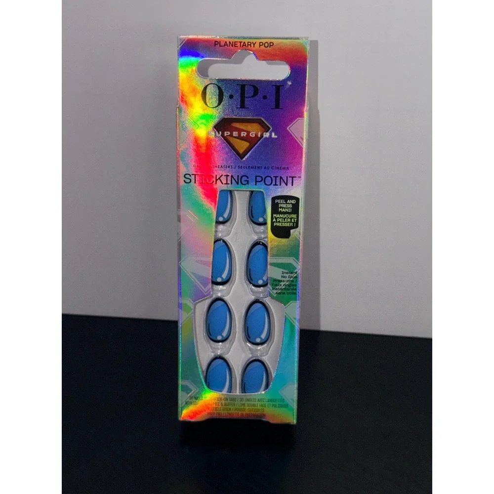 OPI Supergirl Sticking Point Press On Nails Planetary Pop Blue Pop Art Almond